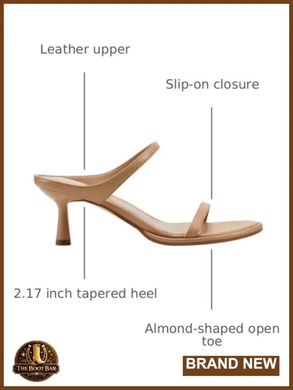 Marc Fisher LTD Alonde Heeled Sandals Kitten Heel Leather Almond Toe Slip On